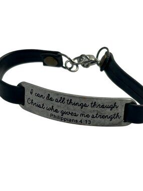 Y Yang Philippians 4 13 Scripture Bracelet Black Silver Tone Christian